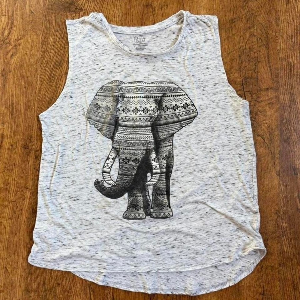 Grey elephant graphic tank top, flaws shown in photos